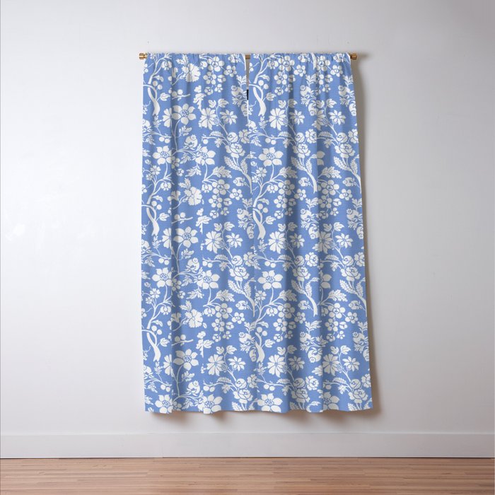Vintage Style Chintz Florals On Blue Window Curtain Gallery Image 3