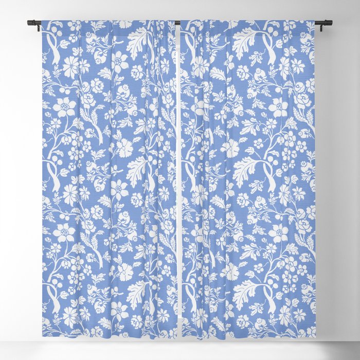 Vintage Style Chintz Florals On Blue Window Curtain Gallery Image 1