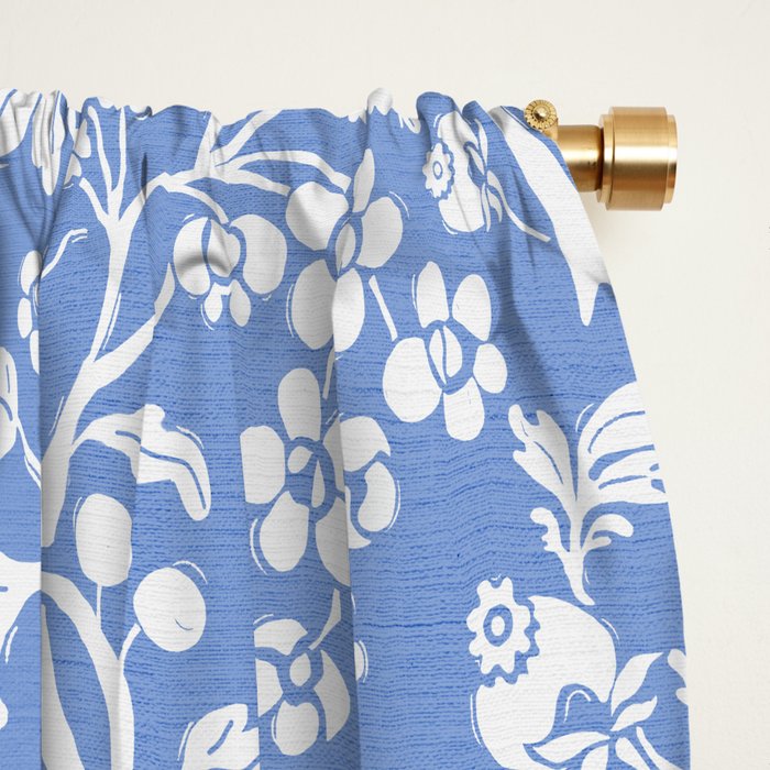 Vintage Style Chintz Florals On Blue Window Curtain Gallery Image 2