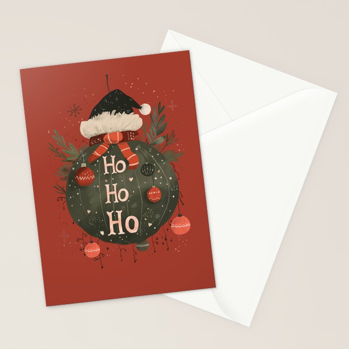 Festive Ho Ho Ho Bauble Red  Stationery Card Gallery Image 2