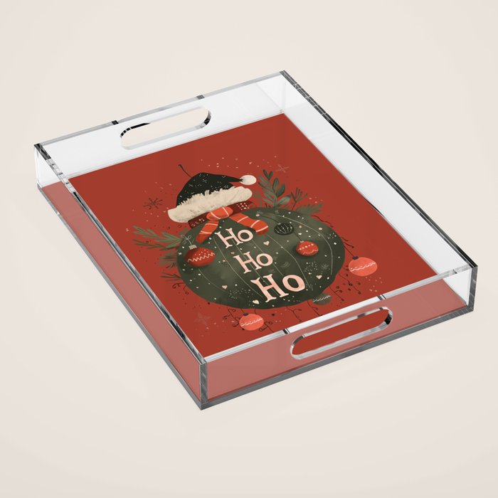 Festive Ho Ho Ho Bauble Red  Acrylic Tray Gallery Image 1
