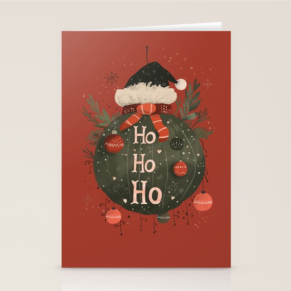 Festive Ho Ho Ho Bauble Red  Stationery Card Gallery Image 1