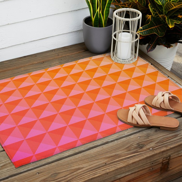 Geometric Gradient in Pink and Orange Outdoor Rug Gallery Image 2