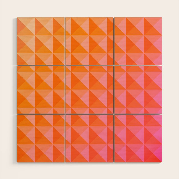 Geometric Gradient in Pink and Orange Wood Wall Art Gallery Image 1