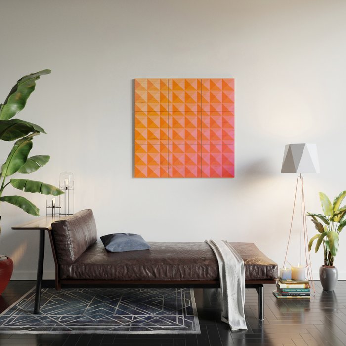 Geometric Gradient in Pink and Orange Wood Wall Art Gallery Image 2
