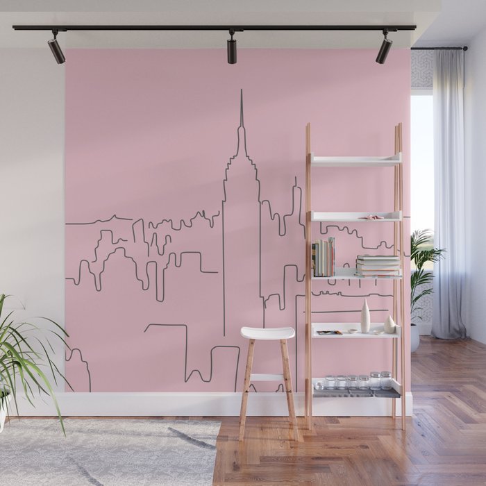 New York City Minimal Line Preppy Pink Wall Mural Gallery Image 1
