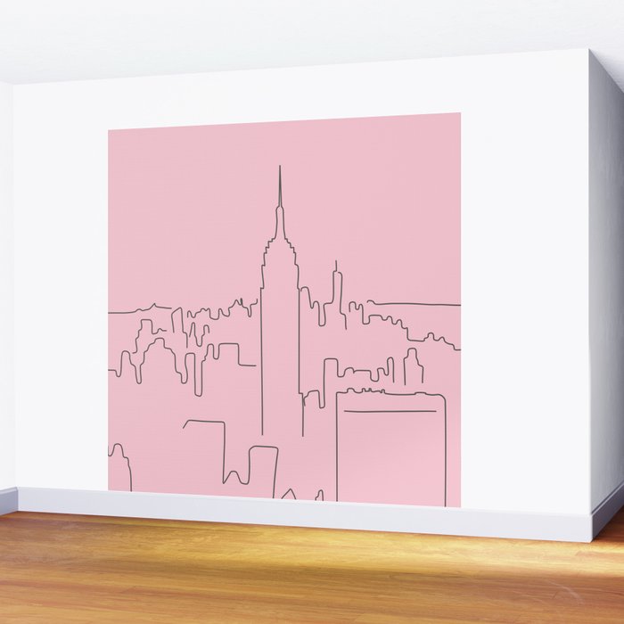 New York City Minimal Line Preppy Pink Wall Mural Gallery Image 2