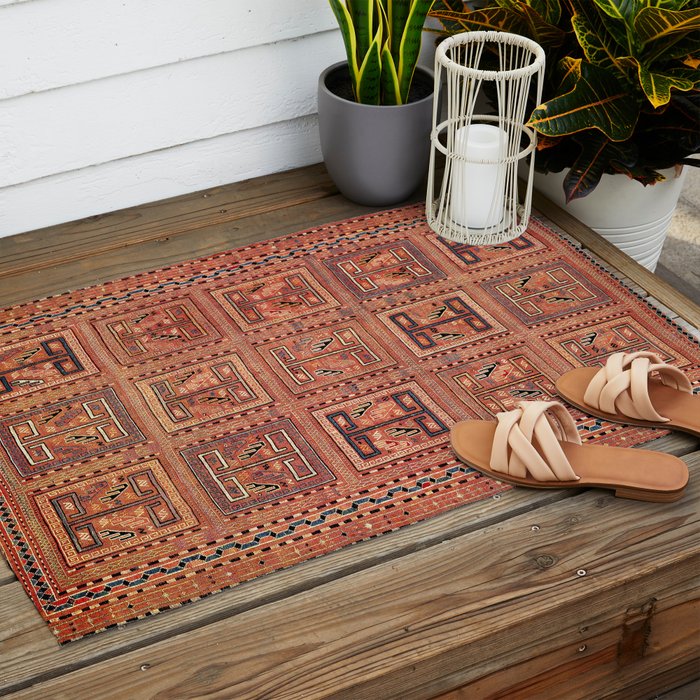 Zili South Caucasus Azerbaijan Antique Flatweave Rug Print Outdoor Rug Gallery Image 2