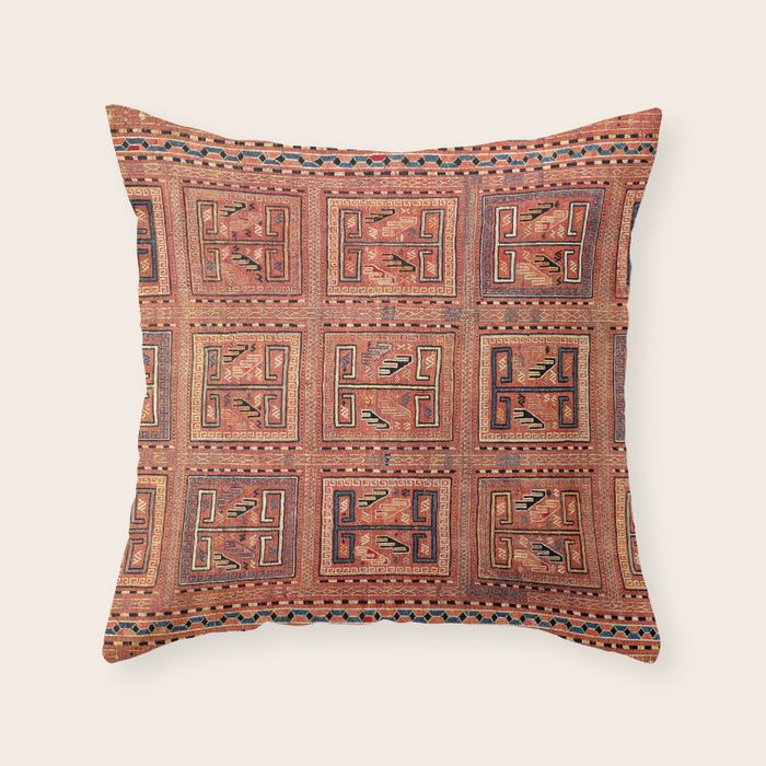 Zili South Caucasus Azerbaijan Antique Flatweave Rug Print Throw Pillow Gallery Image 6