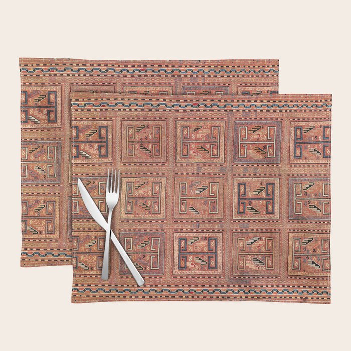 Zili South Caucasus Azerbaijan Antique Flatweave Rug Print Placemat Gallery Image 1