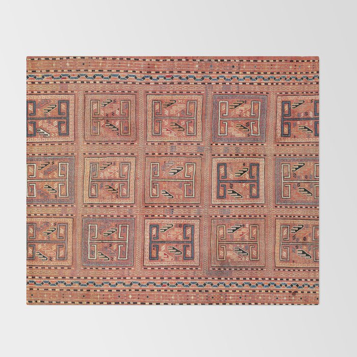Zili South Caucasus Azerbaijan Antique Flatweave Rug Print Throw Blanket Gallery Image 2