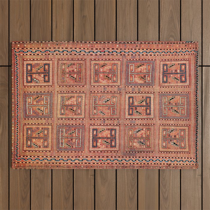 Zili South Caucasus Azerbaijan Antique Flatweave Rug Print Outdoor Rug Gallery Image 1