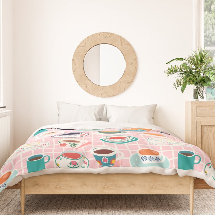 Retro hand drawn coffee tea cup pattern Duvet Cover Gallery Image 3