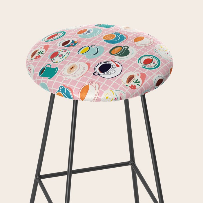 Retro hand drawn coffee tea cup pattern Stool Gallery Image 2