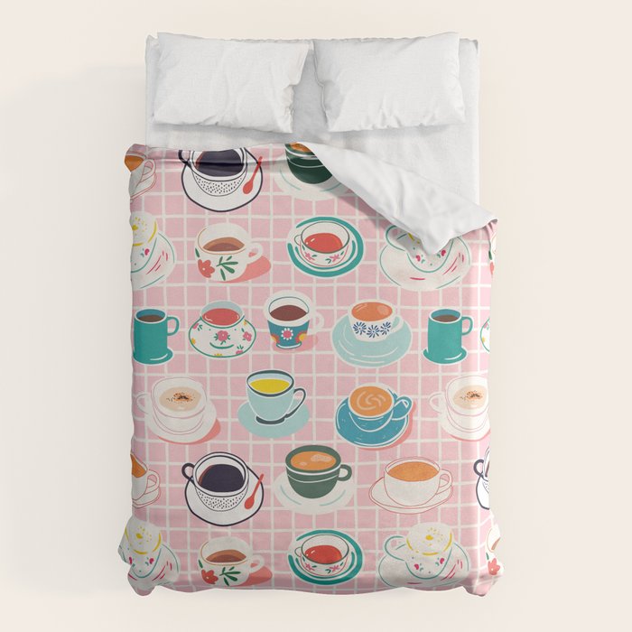 Retro hand drawn coffee tea cup pattern Duvet Cover Gallery Image 6