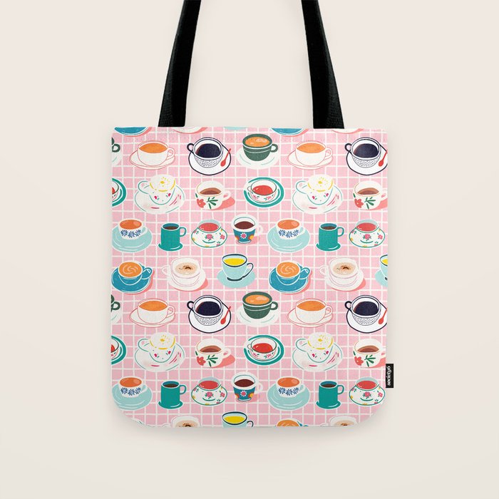 Retro hand drawn coffee tea cup pattern Tote Bag Gallery Image 1