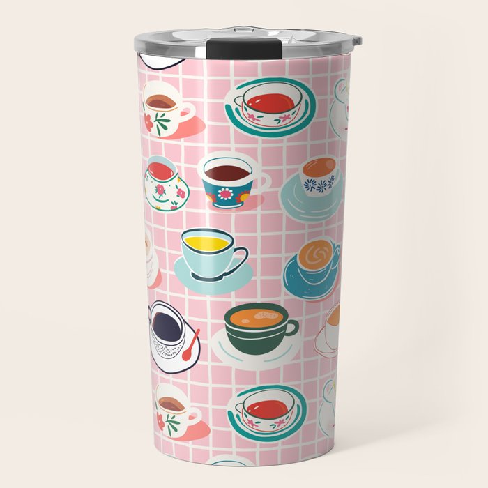 Retro hand drawn coffee tea cup pattern Travel Mug Gallery Image 1