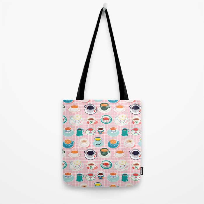 Retro hand drawn coffee tea cup pattern Tote Bag Gallery Image 2