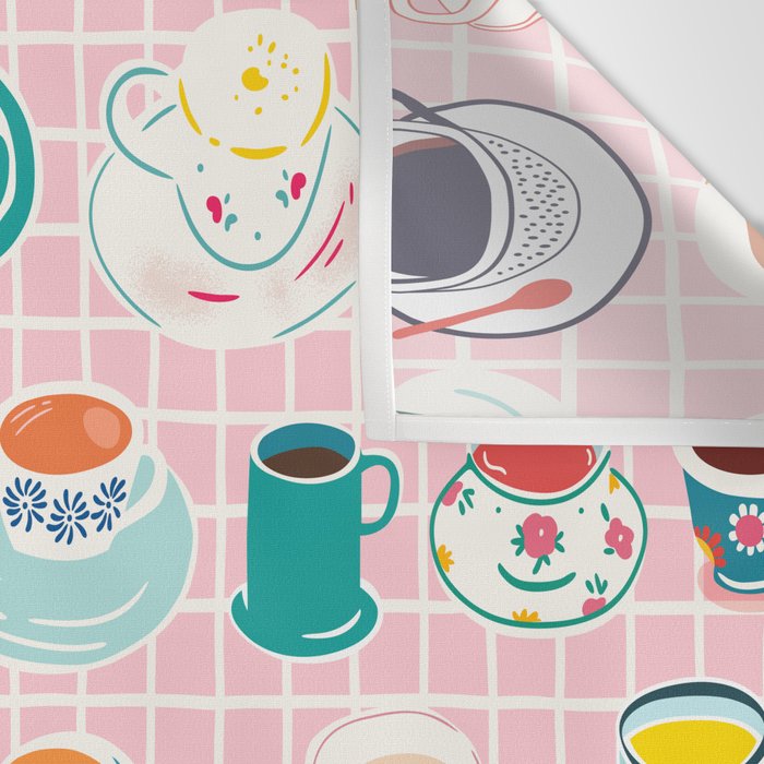 Retro hand drawn coffee tea cup pattern Wall Tapestry Gallery Image 3