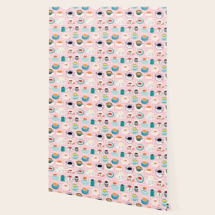 Retro hand drawn coffee tea cup pattern Wallpaper Gallery Image 2