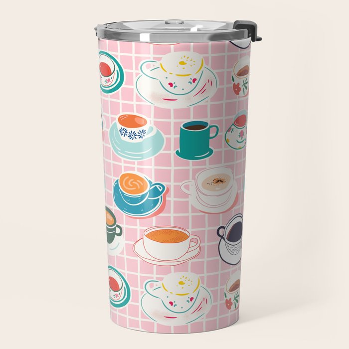 Retro hand drawn coffee tea cup pattern Travel Mug Gallery Image 2