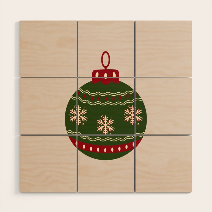 Christmas Bauble Green And Red Wood Wall Art Gallery Image 1