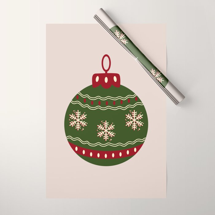 Christmas Bauble Green And Red Wrapping Paper Gallery Image 1