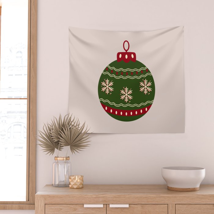 Christmas Bauble Green And Red Wall Tapestry Gallery Image 2