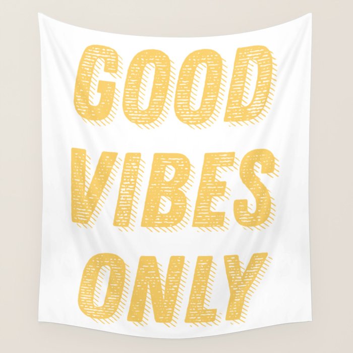 Good Vibes Only Bold Typography in Yellow Wall Tapestry Gallery Image 4