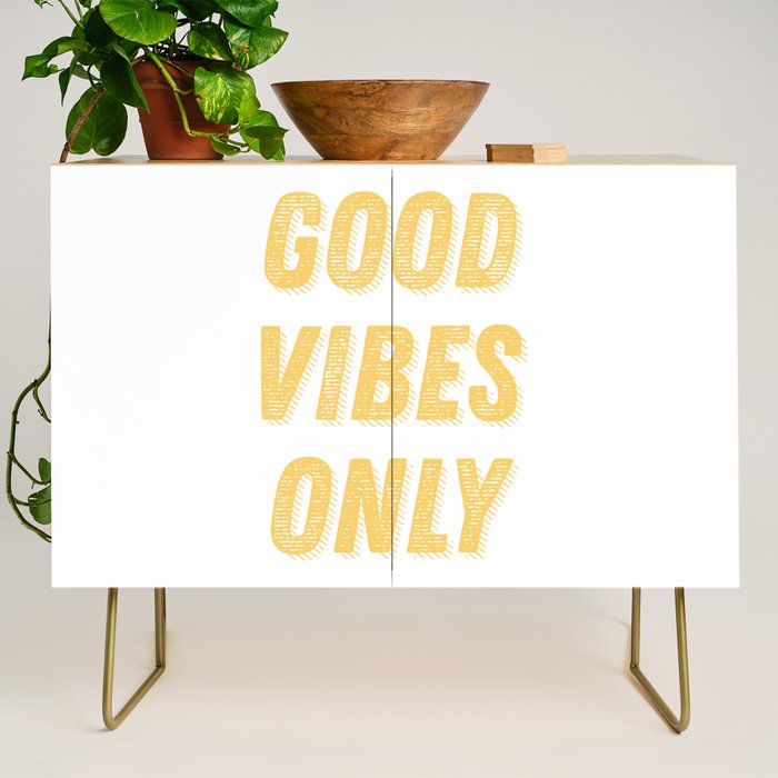 Good Vibes Only Bold Typography in Yellow Credenza Gallery Image 1