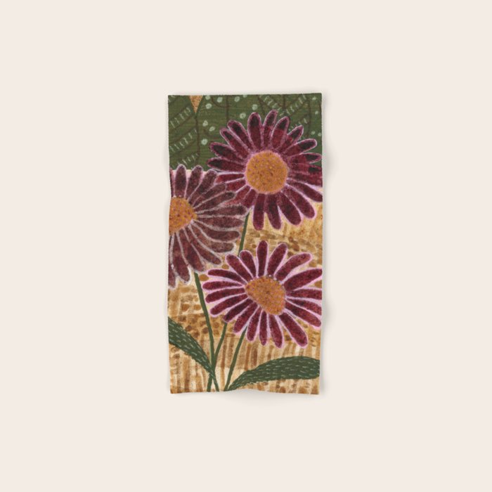 Daisies in Country Field Painting in Burgundy Red Bath Towel Gallery Image 1