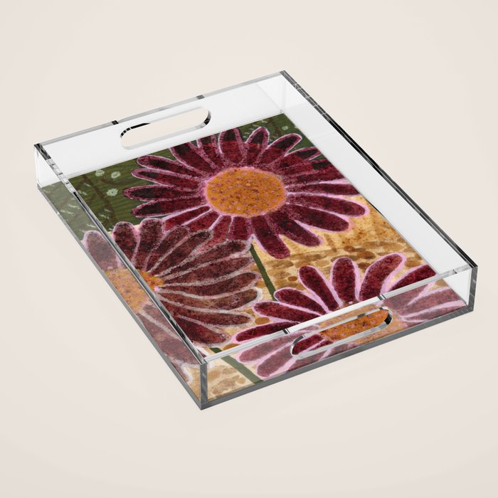 Daisies in Country Field Painting in Burgundy Red Acrylic Tray Gallery Image 1