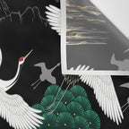 Japanese Flying Crane Wild Emerald Forest Pattern Wall Tapestry Gallery Image 3