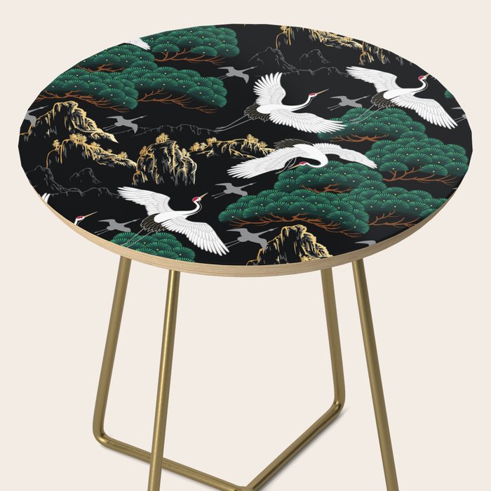 Japanese Flying Crane Wild Emerald Forest Pattern Side Table Gallery Image 2