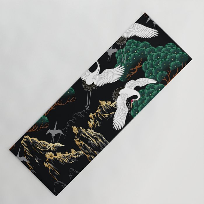 Japanese Flying Crane Wild Emerald Forest Pattern Yoga Mat Gallery Image 1