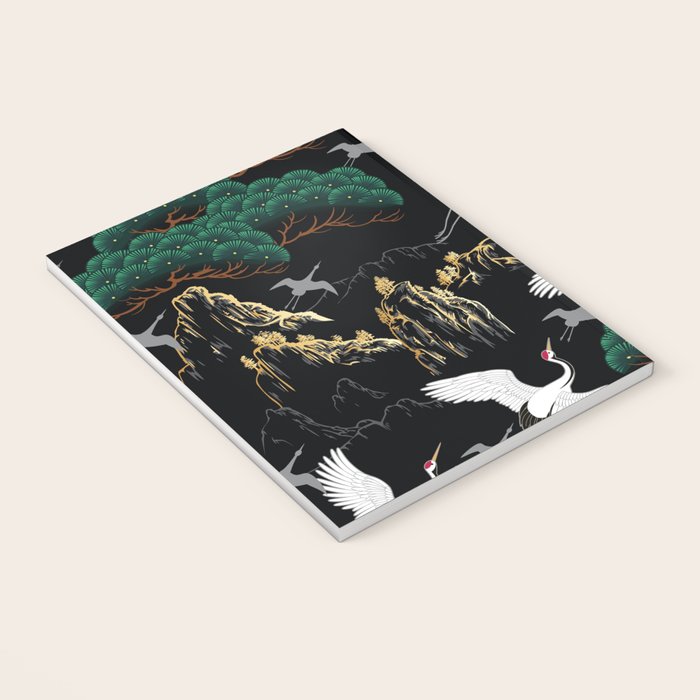 Japanese Flying Crane Wild Emerald Forest Pattern Notebook Gallery Image 3