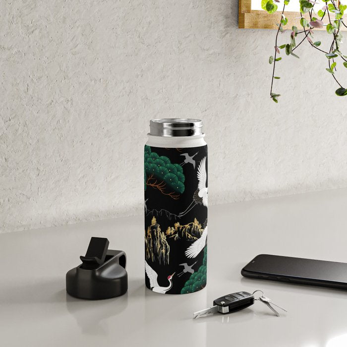 Japanese Flying Crane Wild Emerald Forest Pattern Water Bottle Gallery Image 4