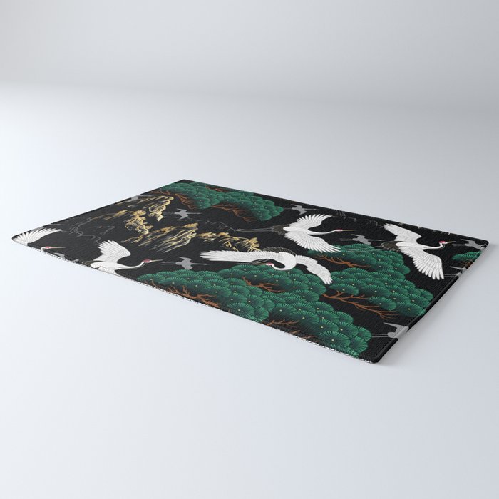 Japanese Flying Crane Wild Emerald Forest Pattern Rug Gallery Image 3
