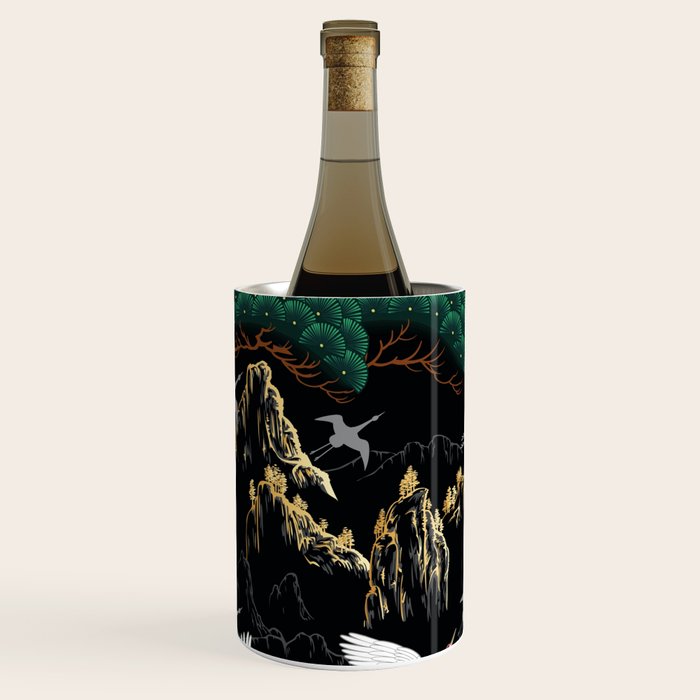 Japanese Flying Crane Wild Emerald Forest Pattern Wine Chiller Gallery Image 2