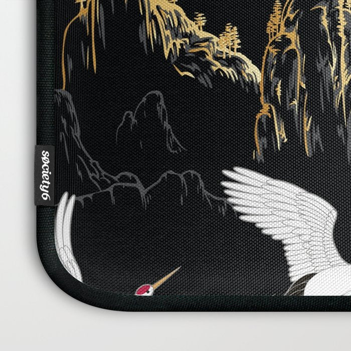 Japanese Flying Crane Wild Emerald Forest Pattern Laptop Sleeve Gallery Image 3