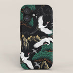 Japanese Flying Crane Wild Emerald Forest Pattern iPhone Case Gallery Image 1