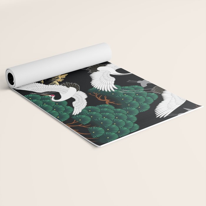 Japanese Flying Crane Wild Emerald Forest Pattern Yoga Mat Gallery Image 2