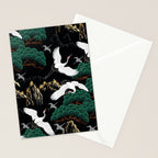 Japanese Flying Crane Wild Emerald Forest Pattern Stationery Card Gallery Image 2