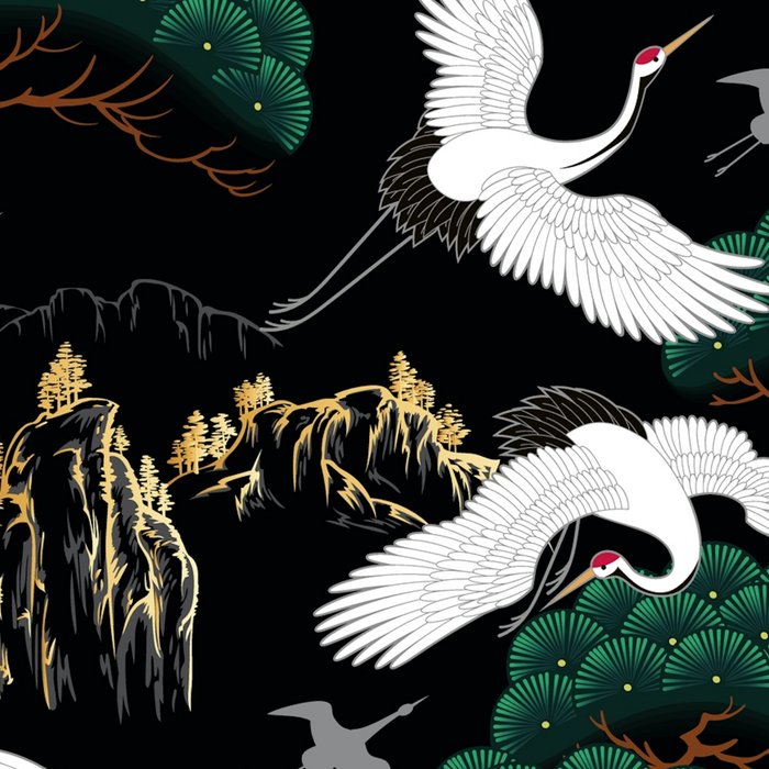 Japanese Flying Crane Wild Emerald Forest Pattern Coffee Mug Gallery Image 2