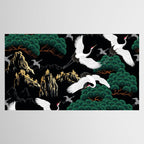 Japanese Flying Crane Wild Emerald Forest Pattern Tablecloth Gallery Image 2