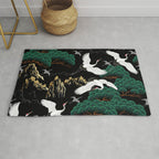 Japanese Flying Crane Wild Emerald Forest Pattern Rug Gallery Image 1