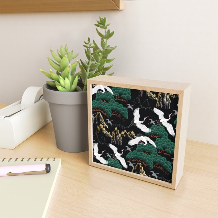 Japanese Flying Crane Wild Emerald Forest Pattern Mini Art Print Gallery Image 2