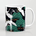 Japanese Flying Crane Wild Emerald Forest Pattern Coffee Mug Gallery Image 1