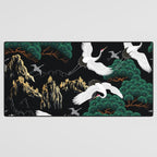 Japanese Flying Crane Wild Emerald Forest Pattern Desk Mat Gallery Image 3