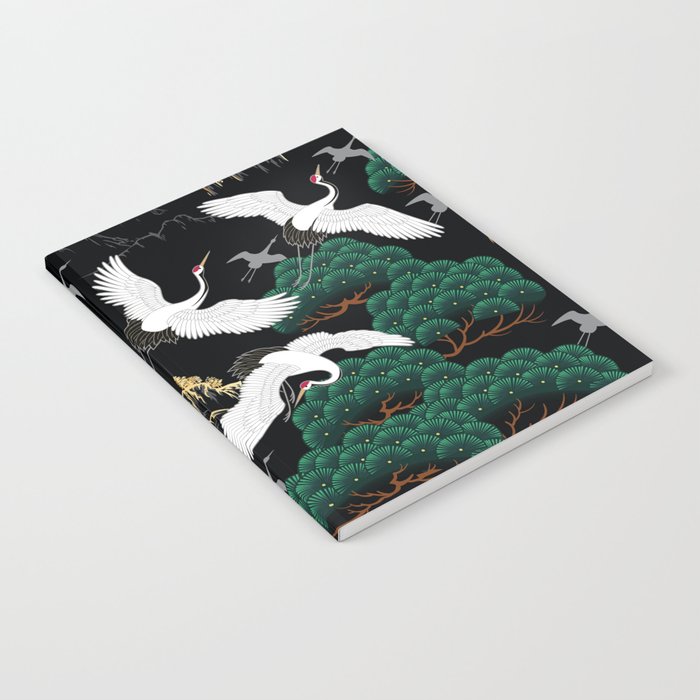 Japanese Flying Crane Wild Emerald Forest Pattern Notebook Gallery Image 1